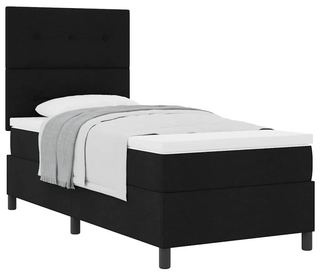 Cama Box com Colchão Preta 100x200 cm Tecido