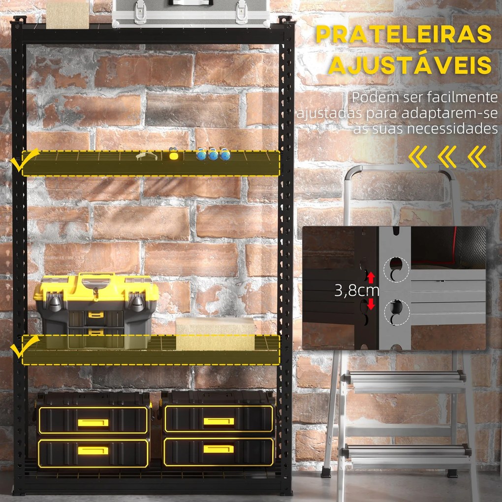 HOMCOM Estante de Metal com 4 Níveis Estante de Armazenamento Estante