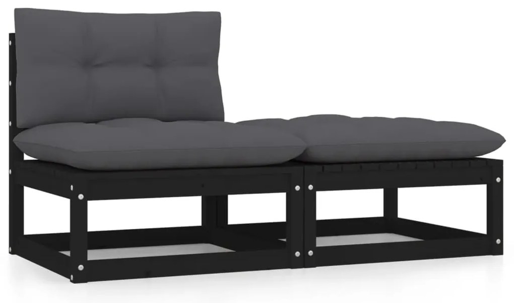 2pcs conjunto lounge de jardim c/ almofadões pinho maciço preto