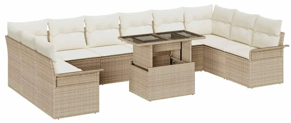 vidaXL Conjunto de Sofá de Jardim 11 pcs Bege Rattan de Polipropileno