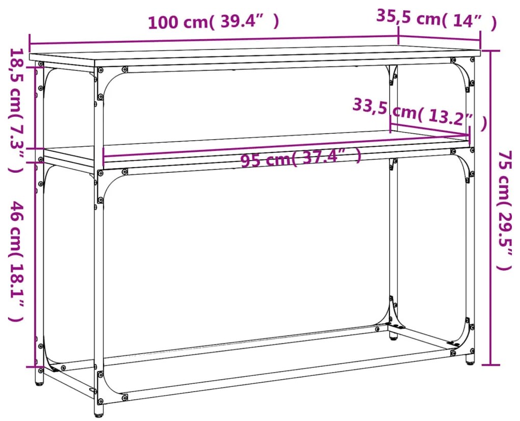 Mesa consola 100x35,5x75 cm derivados de madeira preto