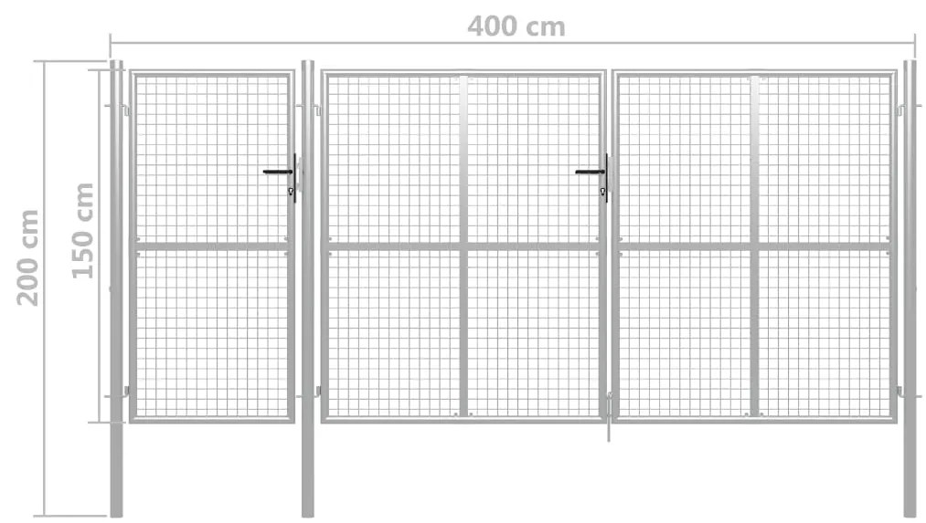 Portão de jardim 400x150 cm aço prateado