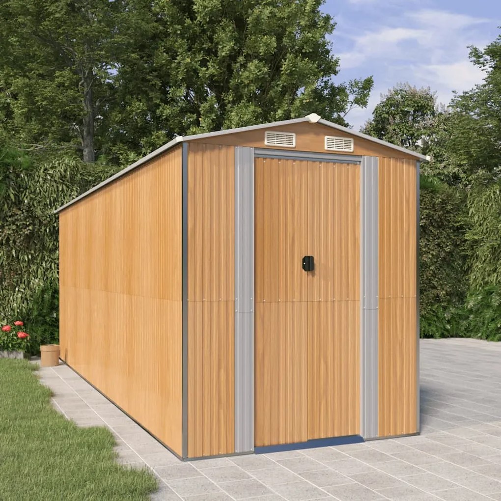 vidaXL Abrigo de jardim 192x523x223 cm aço galvanizado castanho