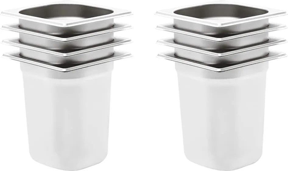 vidaXL Recipientes gastronorm 8 pcs GN 1/6 200 mm aço inoxidável