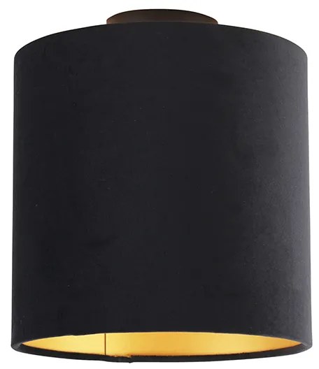 Candeeiro de teto com abajur de veludo preto e dourado 25 cm - Combi Preto Clássico / Antigo
