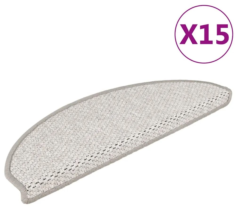 Tapetes escada adesivos aspeto sisal 15pcs 65x21x4 cm platinado