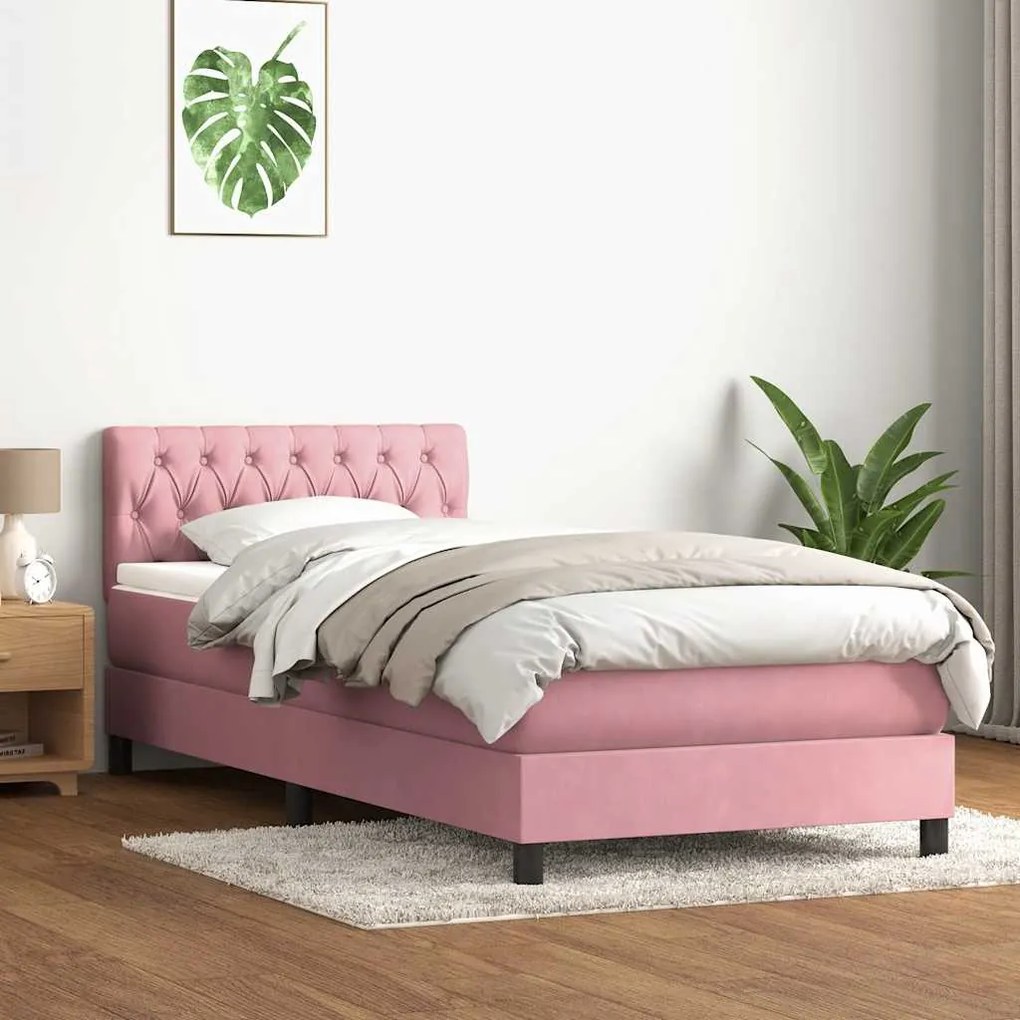 vidaXL Cama box spring c/ colchão e LED rosa 90x220 cm veludo