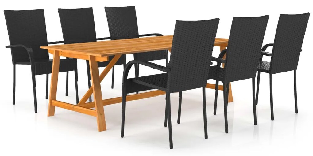 vidaXL 7 pcs conjunto de jantar para jardim preto
