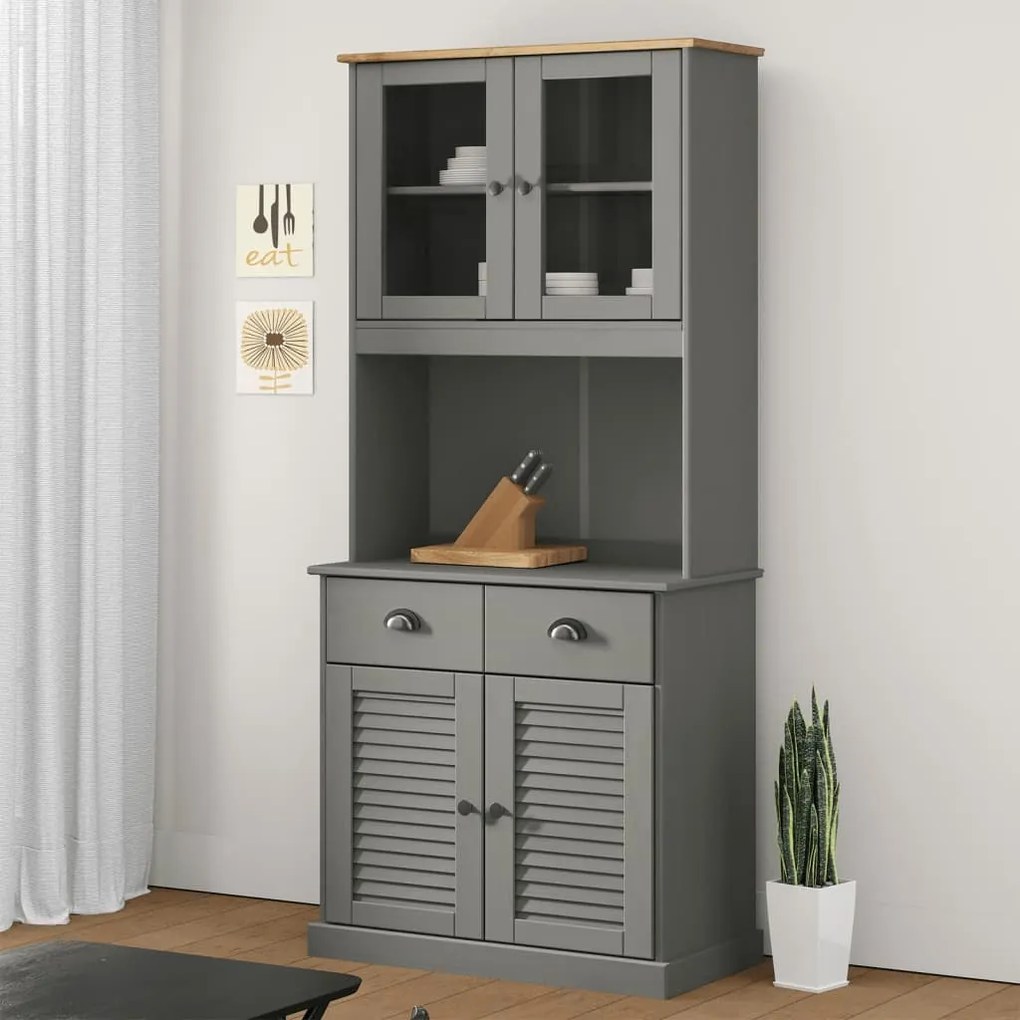 vidaXL Armário alto VIGO 78x40x175 cm madeira de pinho maciça cinzento