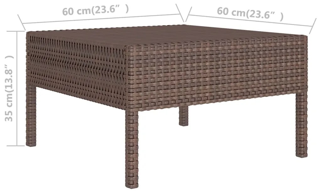 5 pcs conjunto lounge jardim c/ almofadões vime PE castanho