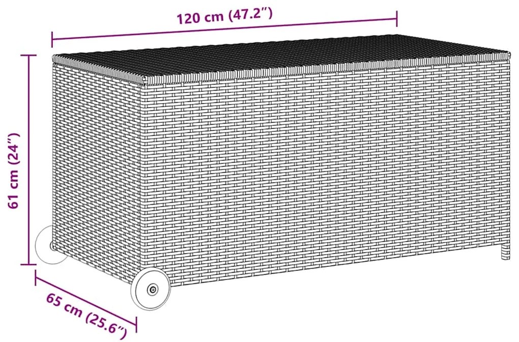 Caixa de arrumação para jardim 120x65x61 cm vime PE preto