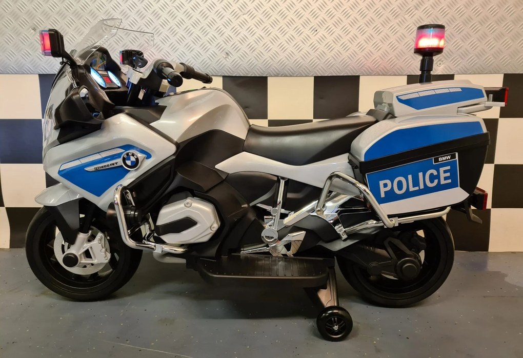 Mota eletrica para crianças policia BMW R1200 Pneus Borracha Branca