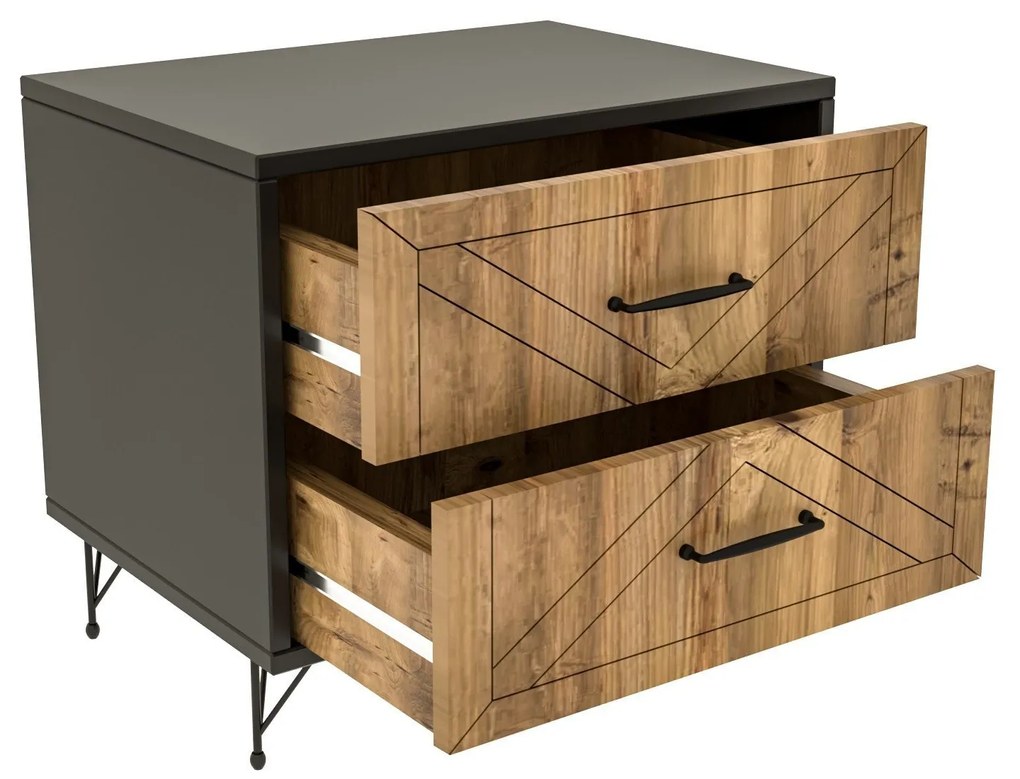Mesa de Cabeceira Felicita – Antracite e Carvalho – 50x55x40 cm