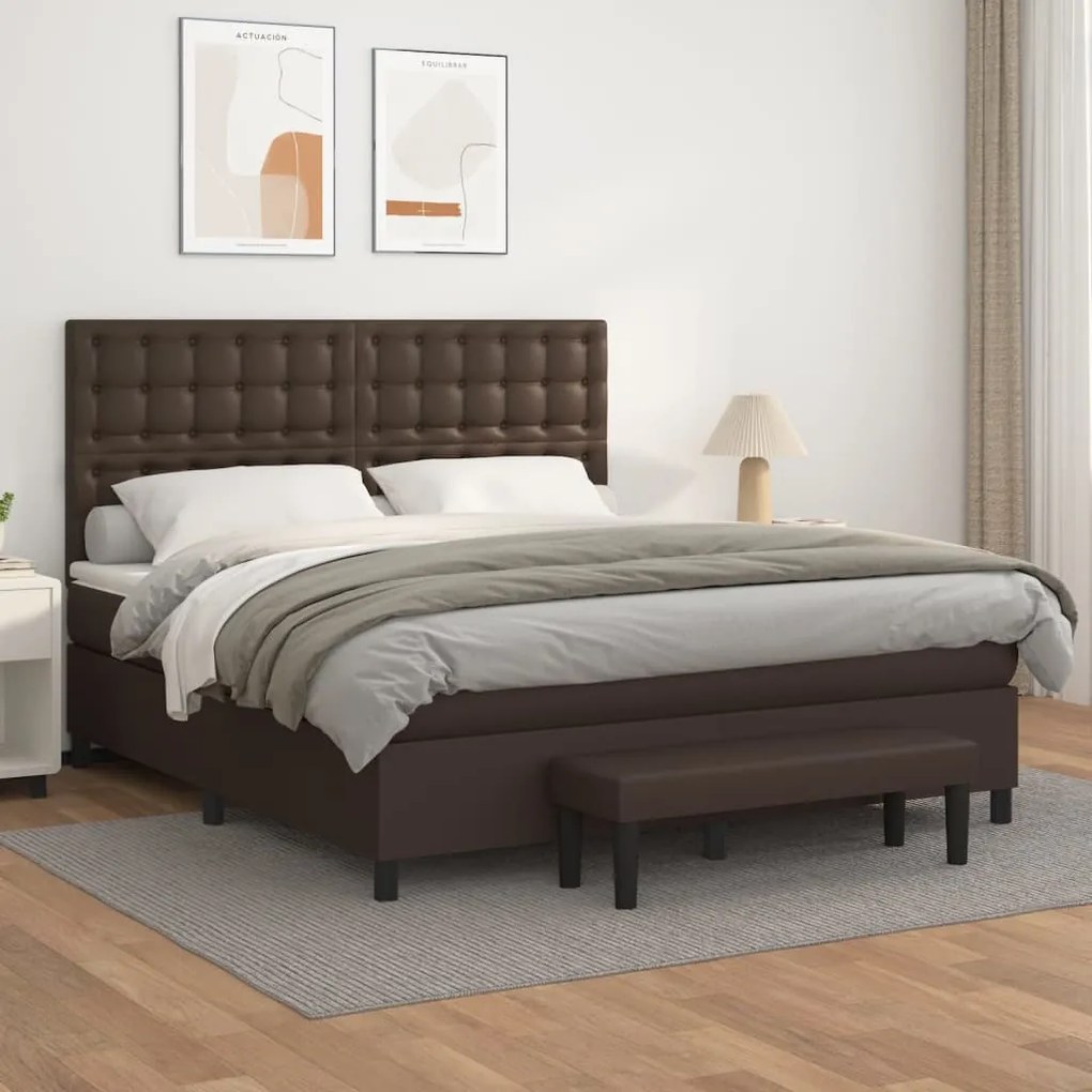 vidaXL Cama com molas/colchão 180x200 cm couro artificial castanho