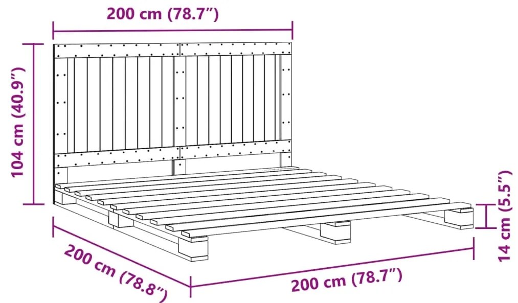 Estrutura de cama com cabeceira 200x200 cm pinho maciço