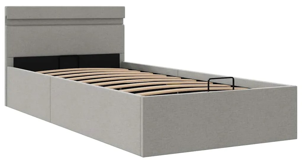 Cama hidráulica c/ arrumação LED 100x200cm tecido cinza-claro