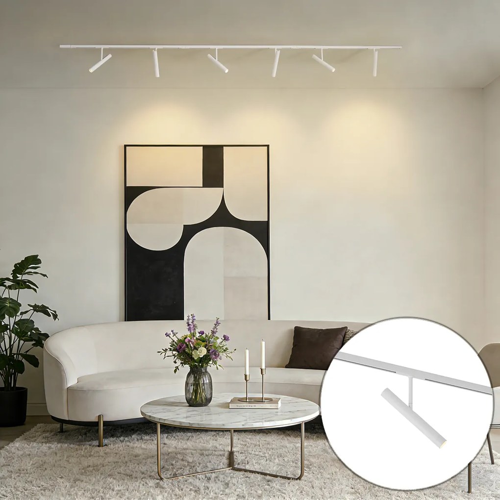 Sistema de iluminação de trilho moderno branco com 6 focos brancos 1-fase - Slimline Avery