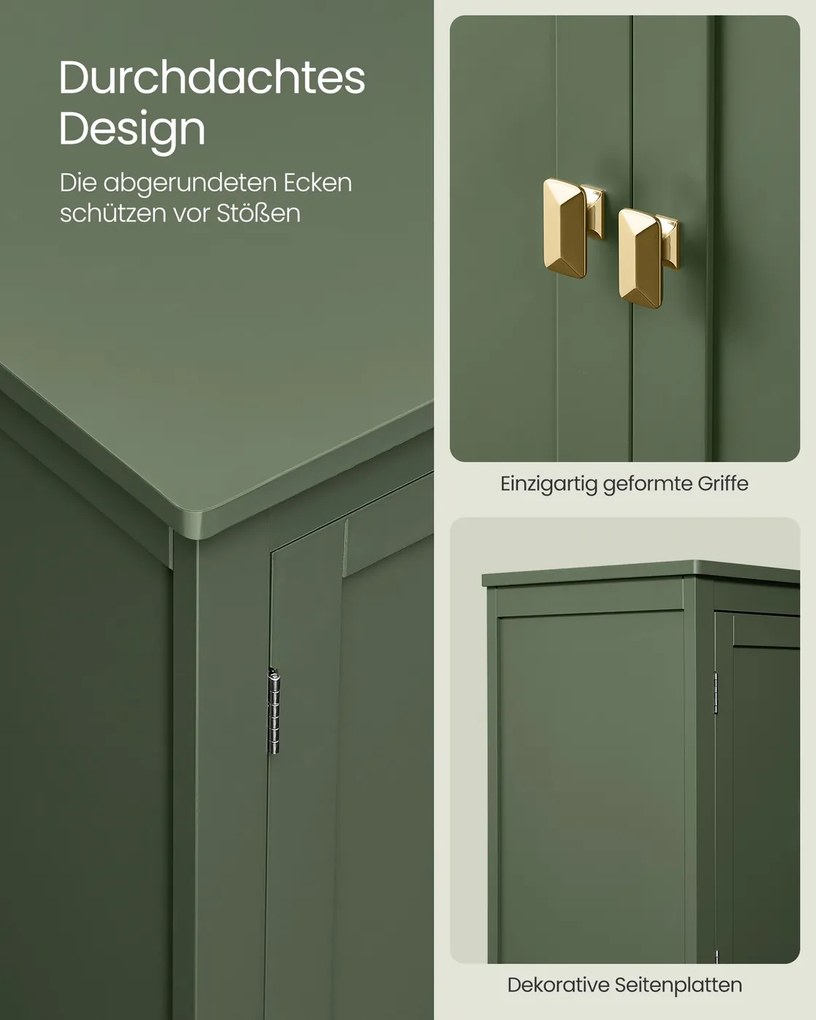 Armário de casa de banho com 4 portas 30 x 60 x 110 cm, branco clássico e verde floresta