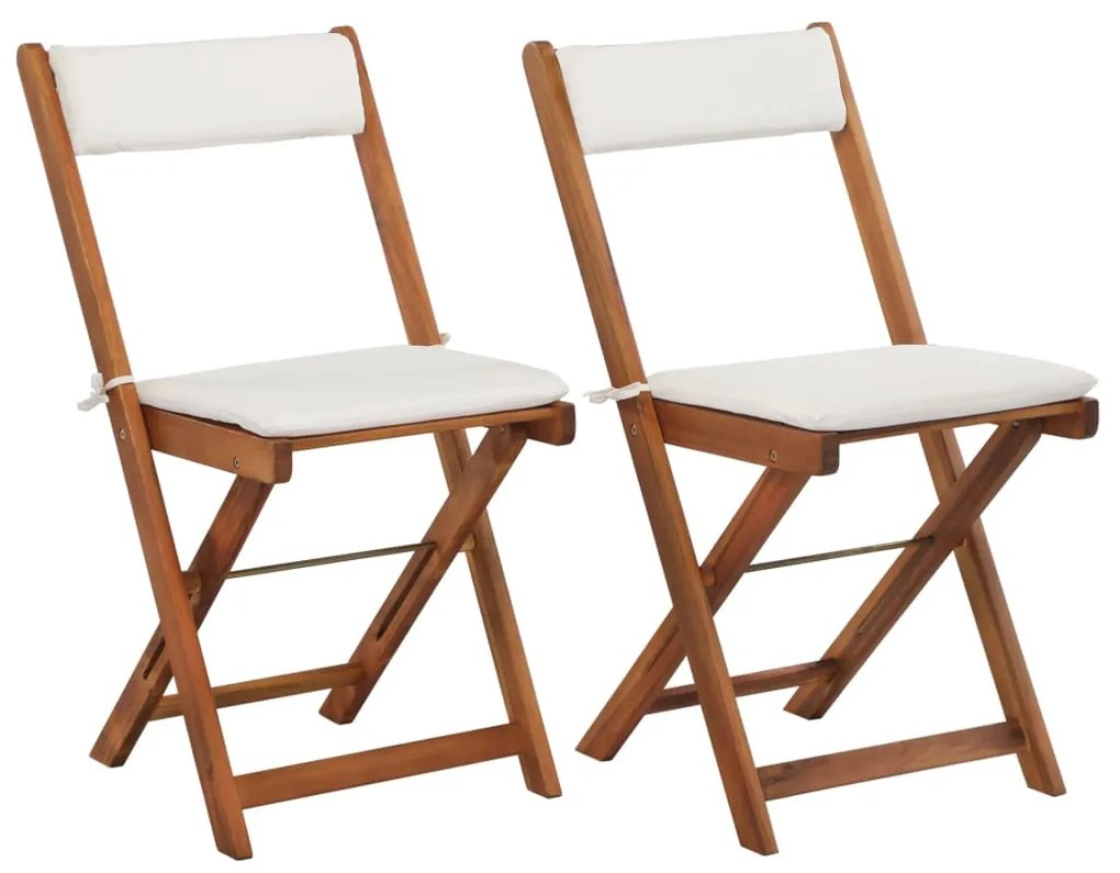 3 pcs conjunto bistrô dobrável c/ almofadões em acácia maciça