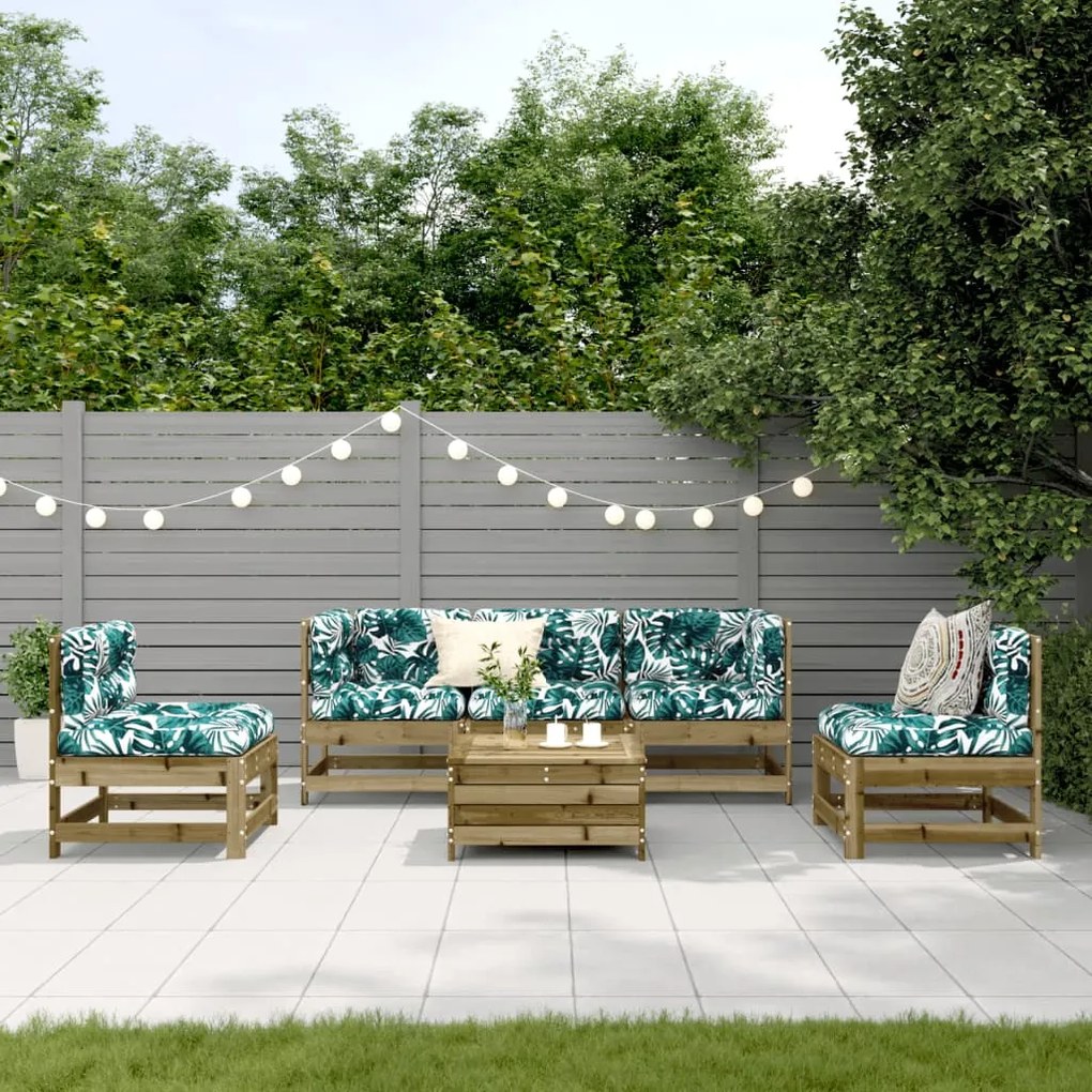 6 pcs conjunto lounge de jardim c/ almofadões pinho impregnado