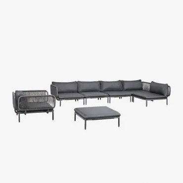 Conjunto De Jardim Com Sofá Modular De Canto De 5 Peças, Puff E Poltrona Em Aço Roubly Cinza Grafito - Sklum