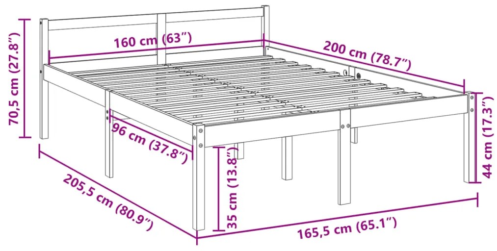 Cama para idosos 160x200 cm pinho maciço branco