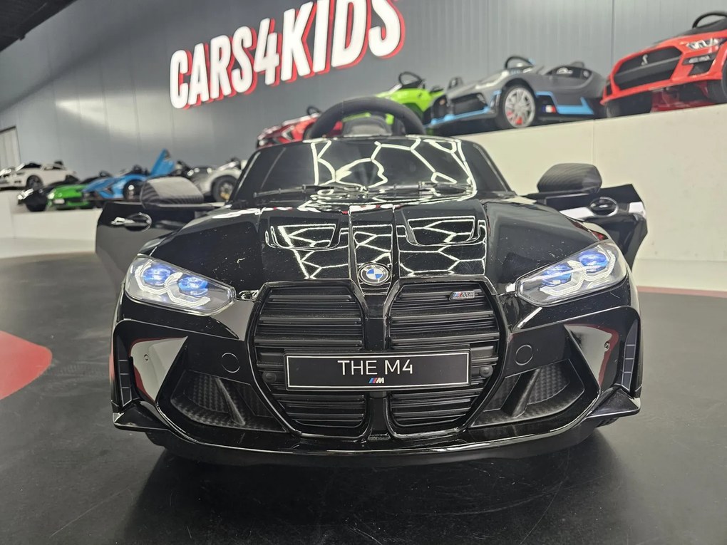 Carro elétrico infantil BMW M4 12V Com Rodas EVA e Assento em couro Preto metálico