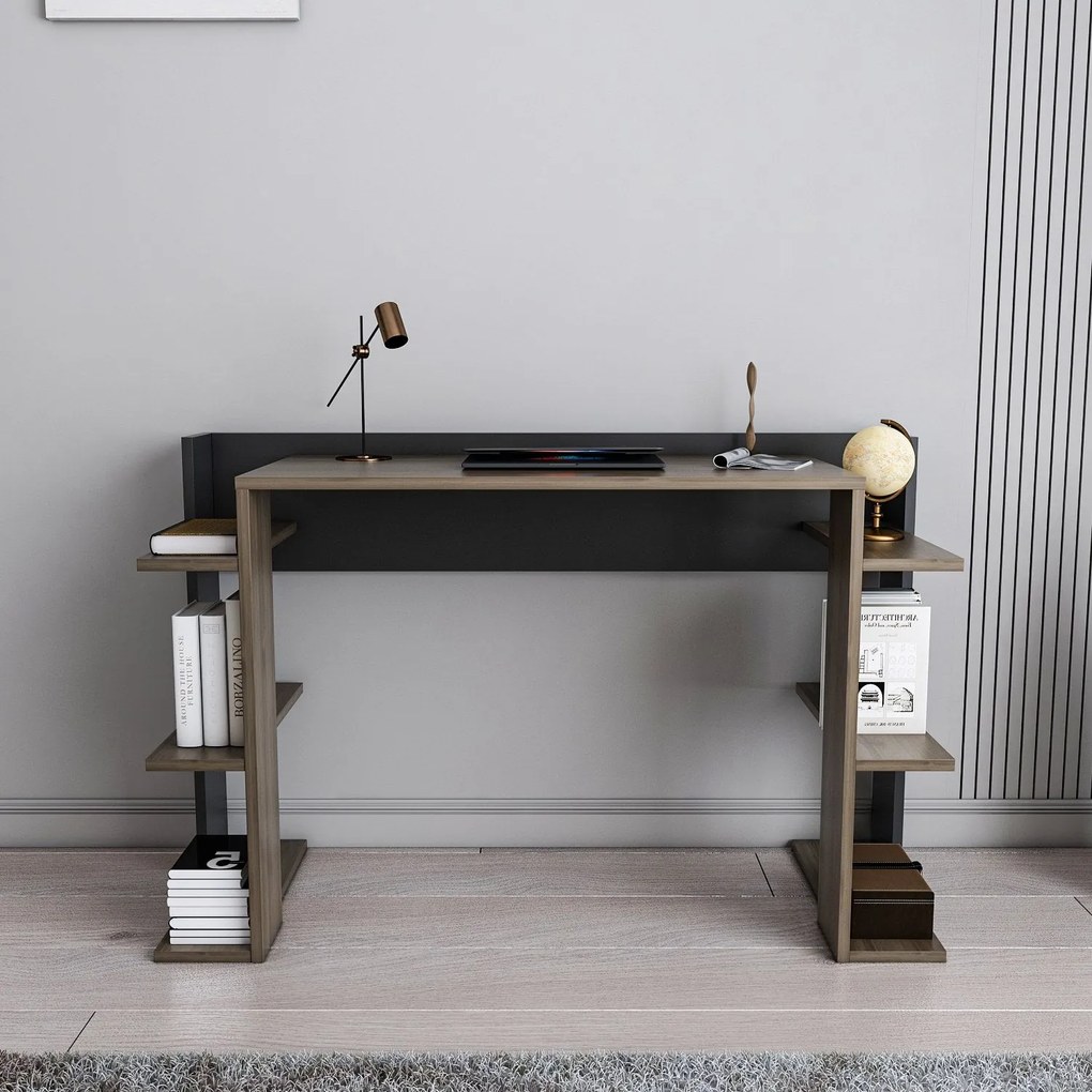 Secretária Cinar – Nogueira e Preto – 122,7x77x45 cm