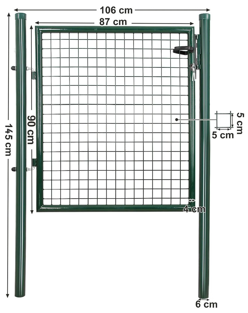 Portão de jardim 106 x 6 x 145 cm com fechadura verde escuro