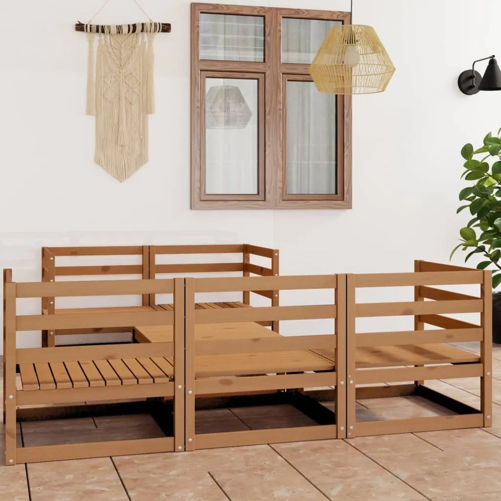 3075332 vidaXL 6 pcs conjunto lounge de jardim pinho maciço castanho mel