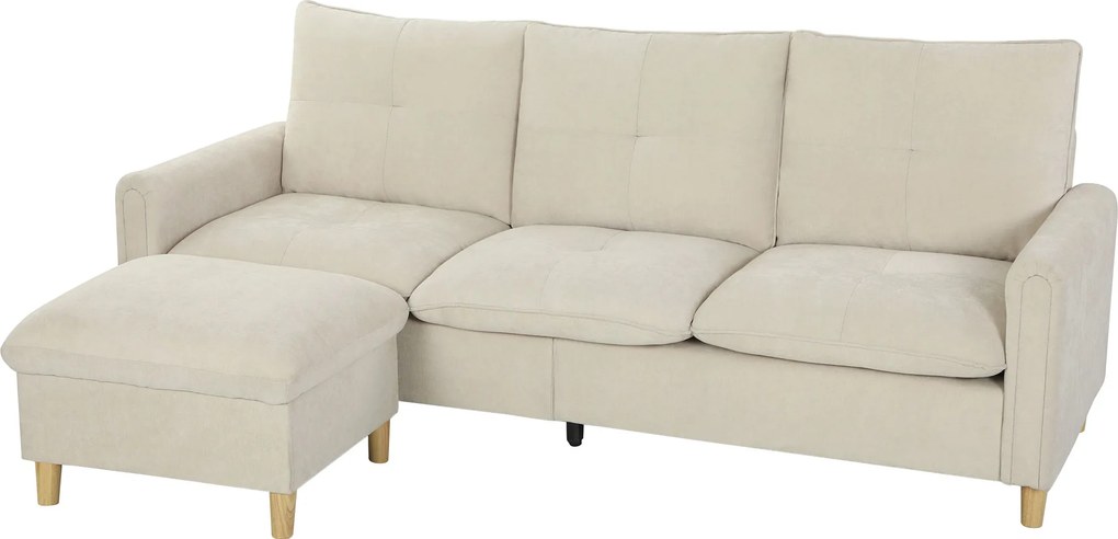 Sofá de 3 Lugares Modular, 210 x 77 x 80 cm, Pufe de Arrumação Flexível, Creme