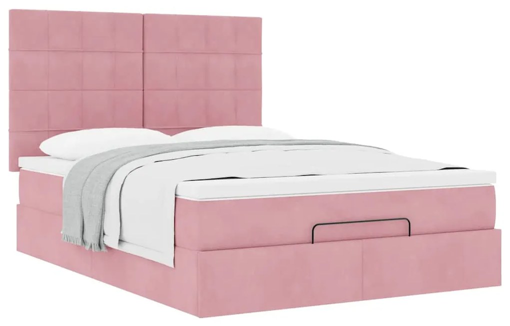 Estrutura de cama otomana com colchões 140x200 cm veludo rosa