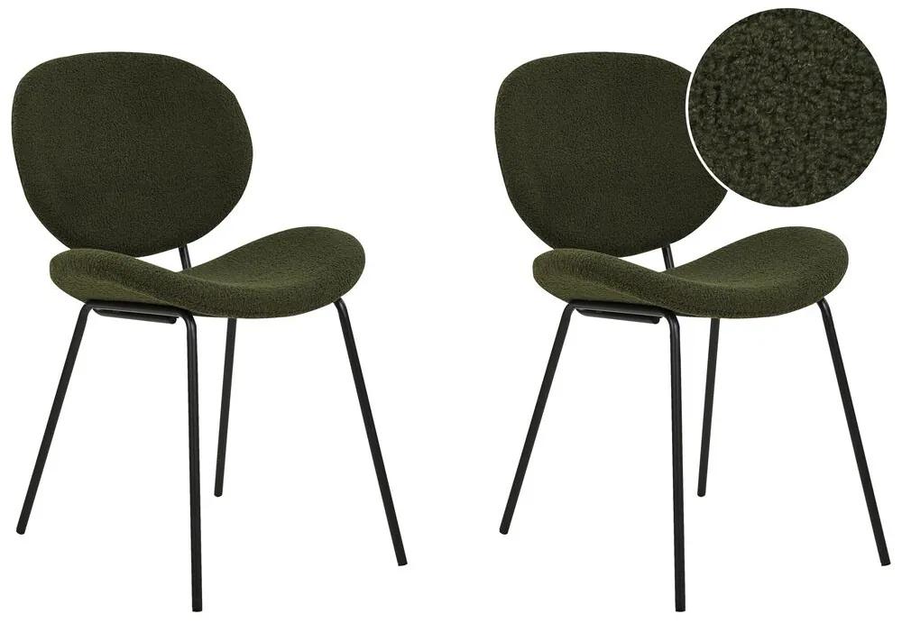 Conjunto de 2 cadeiras de jantar em tecido bouclé verde escuro LUANA Beliani