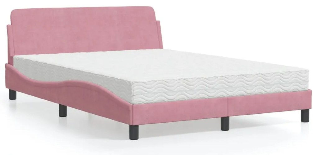 vidaXL Cama com colchão 140x190 cm veludo rosa
