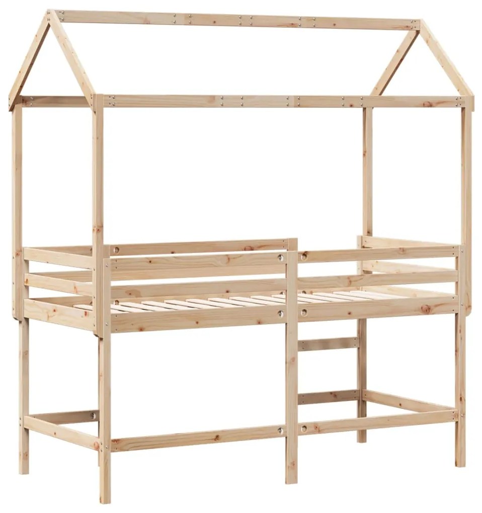 Cama alta c/ escada e telhado 90x190 cm pinho maciço