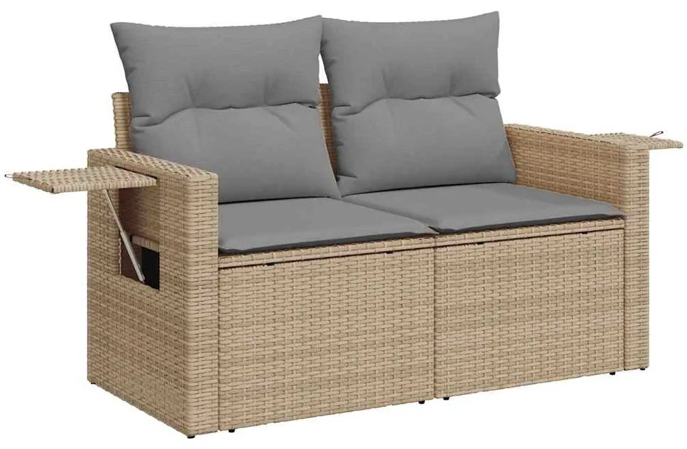 6 pcs conjunto de sofás p/ jardim com almofadões vime PE bege