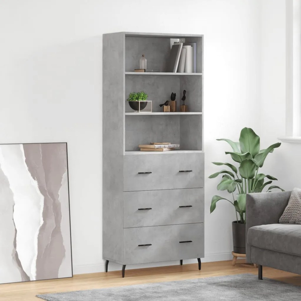 vidaXL Armário alto 69,5x34x180 cm derivados de madeira cinza cimento