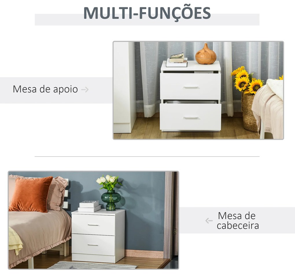 HOMCOM Mesa de Cabeceira Moderna Mesinha de Cabeceira com 2 Gavetas Me