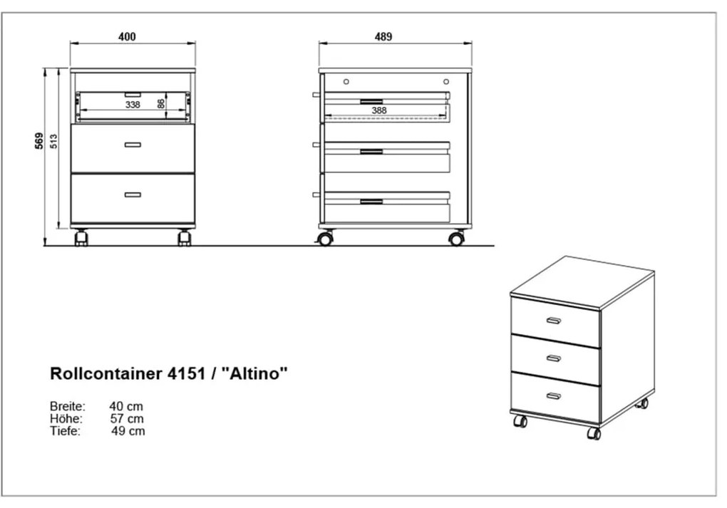 426459 Germania Rolling Filing Cabinet "Altino" 40x48,9x56,9 cm Navarr