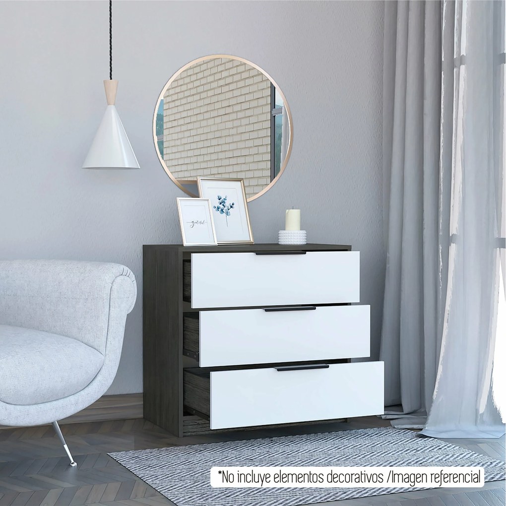 Cómoda de 3 gavetas Kaia, 68,7 cm a x 70 cm e x 41,3 cm P. branco/cinza