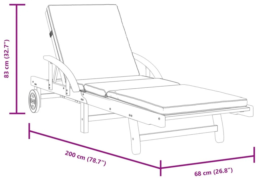 Espreguiçadeiras c/ almofadões 2 pcs 200x68x83 cm acácia maciça