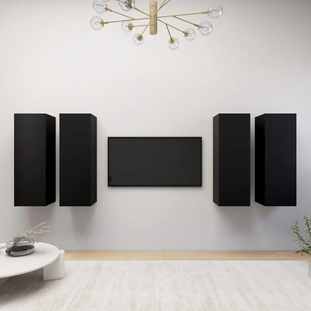 vidaXL Móveis de TV 4 pcs 30,5x30x90 cm derivados de madeira preto