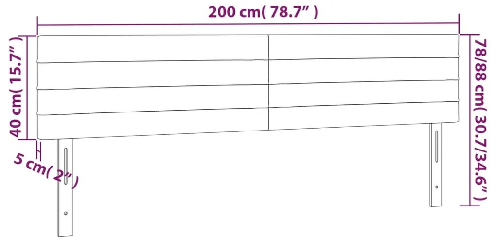 Cabeceira de cama c/luzes LED veludo 200x5x78/88 cm cinza-claro