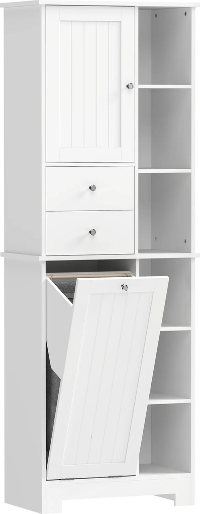HOMCOM Armário de Casa de Banho Branco, Cesto de Roupa Inclinável, Gavetas | Aosom Portugal