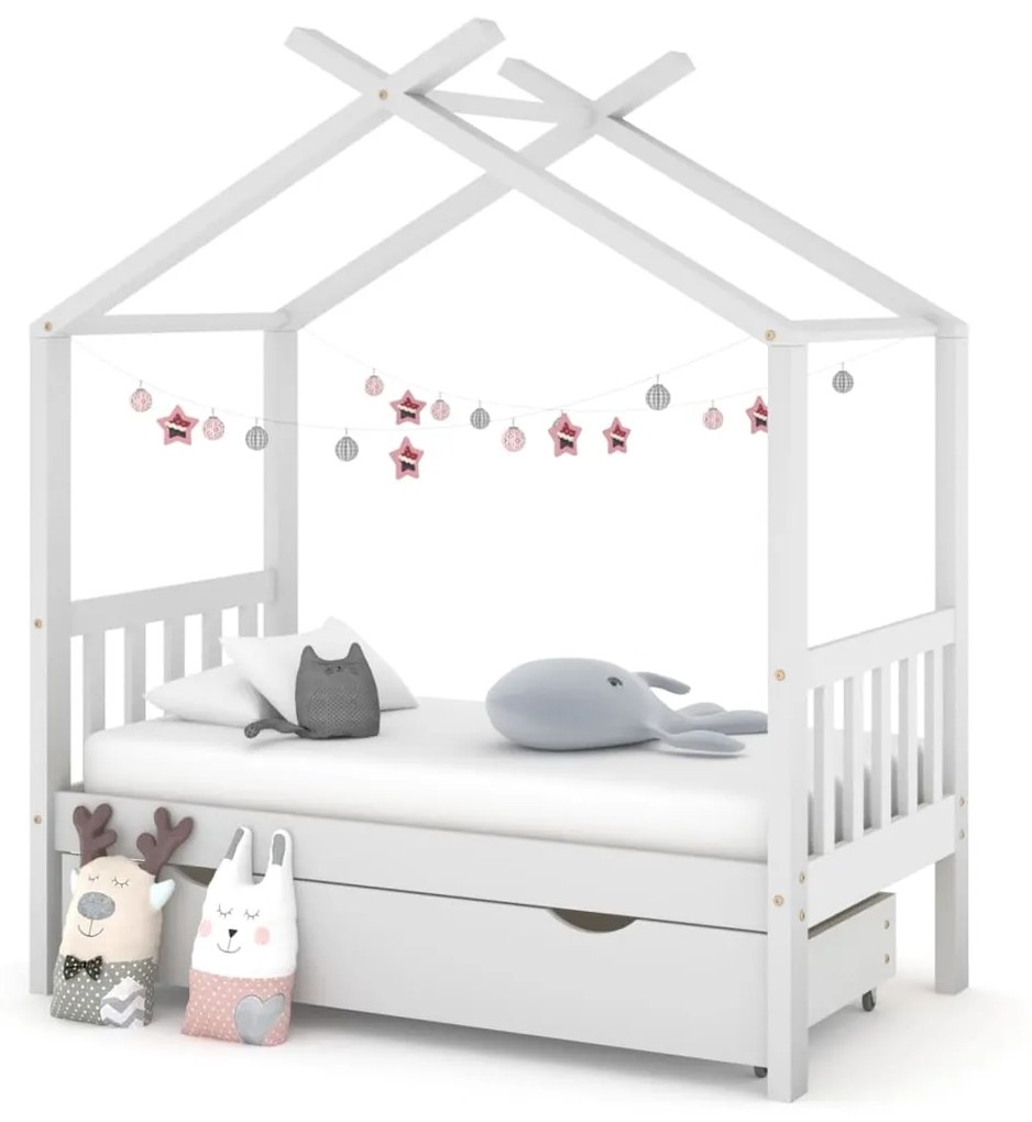 322148 vidaXL Estrutura cama criança c/ gaveta 70x140 cm pinho maciço branco