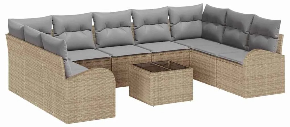 Conjunto de Sofá de Jardim com 10 Peças e Almofadas de Rattan Preto