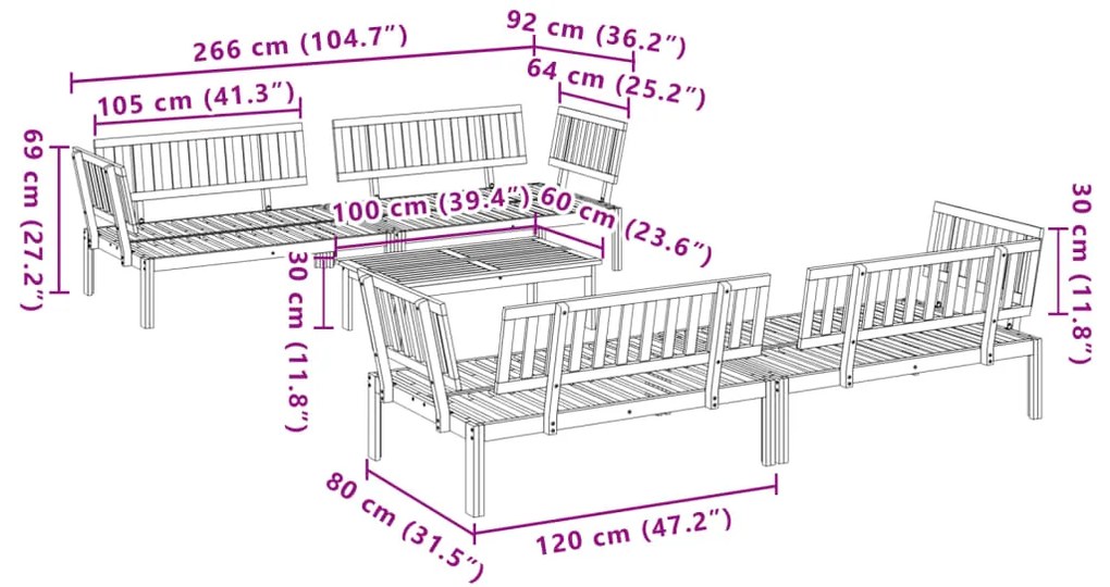 5 pcs conjunto de móveis de paletes p/ jardim acácia maciça