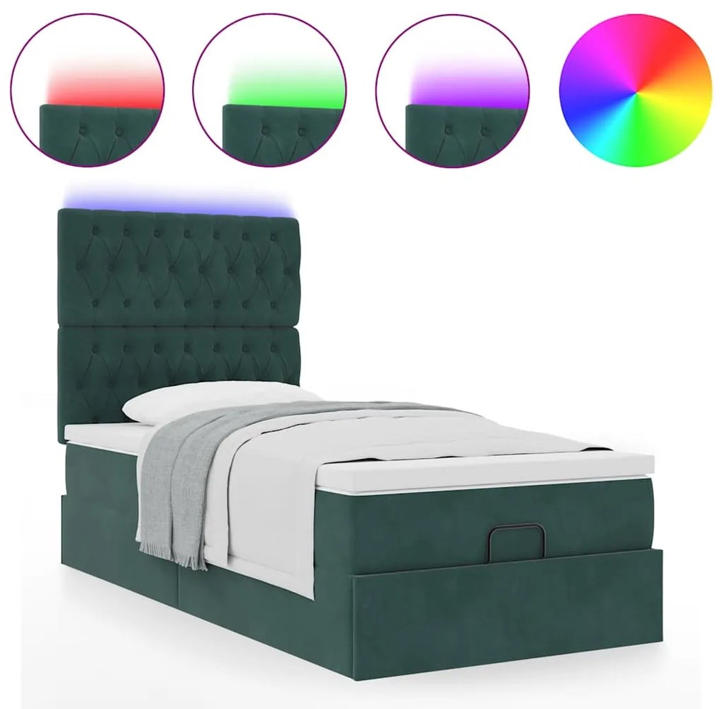 Estrutura de cama otomana colchões 90x200cm veludo verde escuro