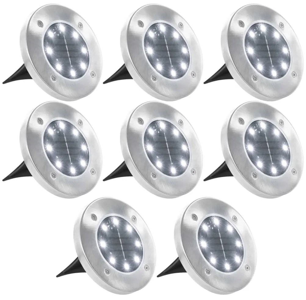44416 vidaXL Iluminação LED solar de solo 8 pcs branco