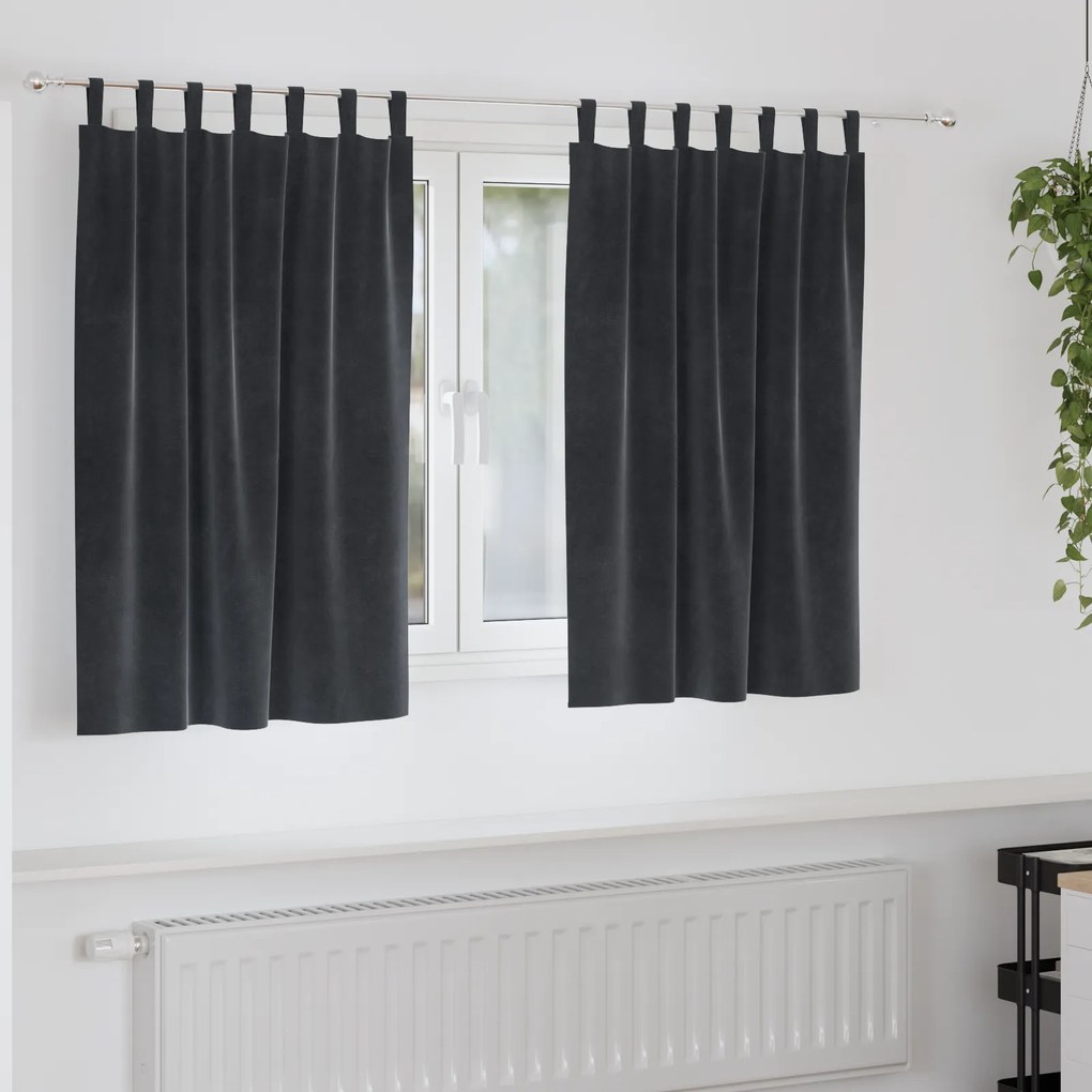 Cortinas Blackout vidaXL com Laços de Suspensão 2 pcs Cinza Escuro Veludo